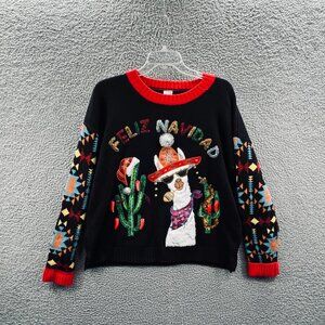 Womens L Feliz Navidad Llama Ugly Christmas Sweater Southwestern Cactus Novelty